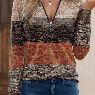 ladies flower stitching neck zipper long burnt sleeved