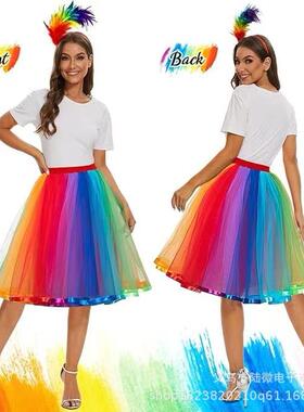 Adult mesh skirt half Halloween Christmas tutu ribbon