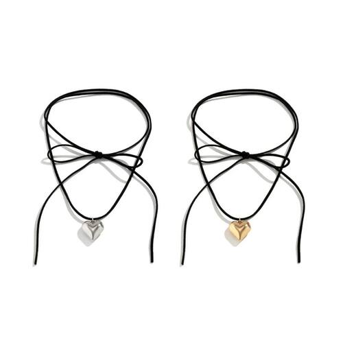 Heart Pendant Collar Necklace Long Velvet Rope Bow Tie Choke