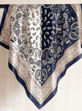 color-blocked cashew nut silk scarf 90cm thin style 腰果丝巾