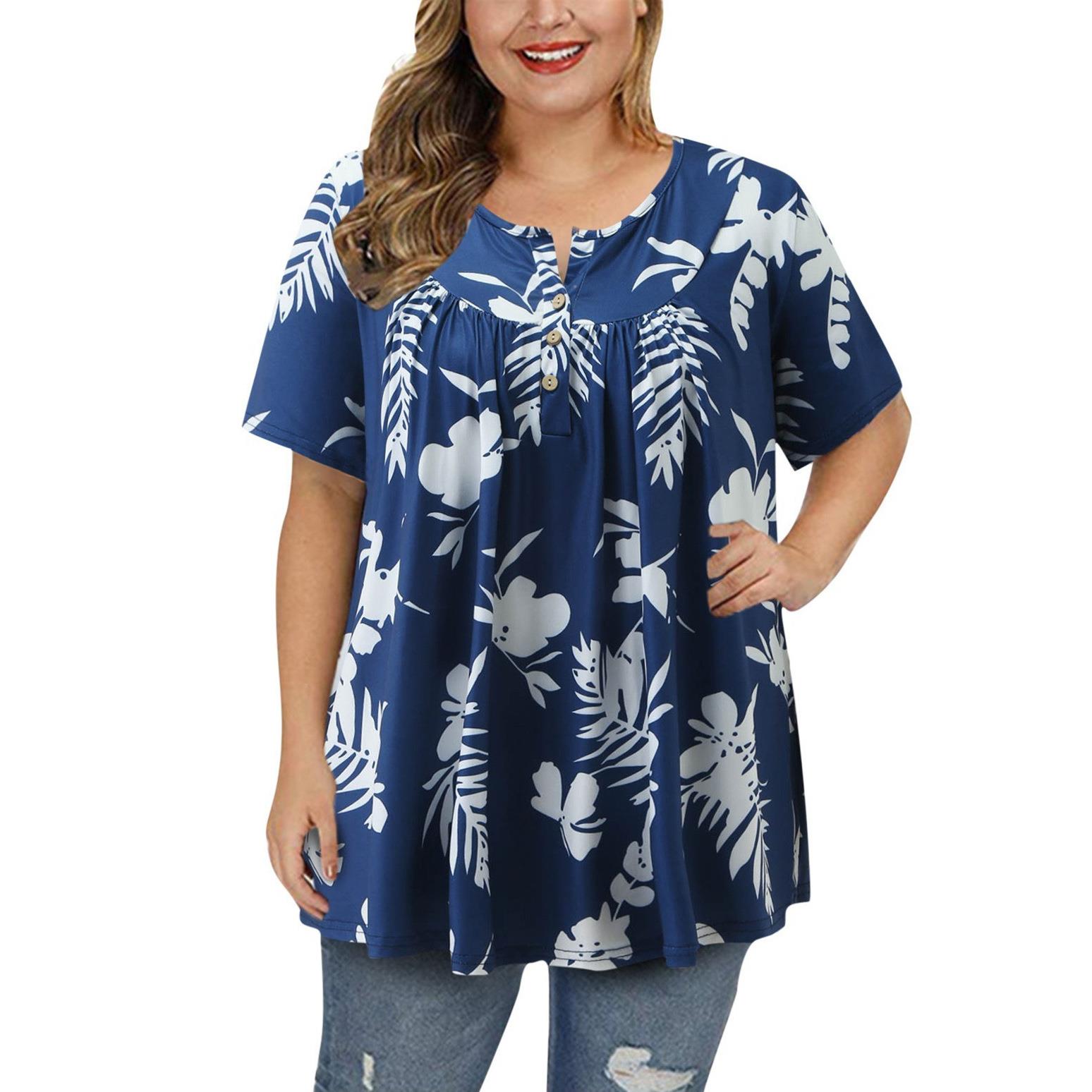 summer vintage floral print shirts plus size tunic tops