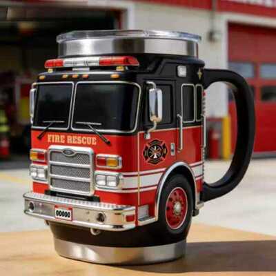 跨境新颖个性畅销流行Fire Rescue Mug消防救援车不锈钢咖啡杯