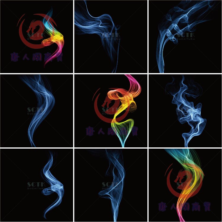 炫丽彩色烟雾萦绕特效五彩渐变色彩带紫色烟雾效果AI格式矢量素材