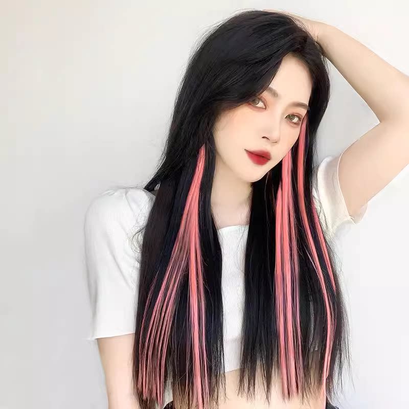 长直发挂耳染发片挑染假发片女式隐形彩色接发片一片式漂染假发条
