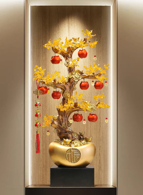 玄关发财树落地新年摆件客厅电视柜高档搬家乔迁礼物招财开业装饰