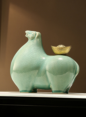 陶瓷马上有钱摆件新中式客厅马