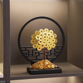 新中式 玄关屏风摆件创意招财摇钱树客厅酒柜茶室禅意高档家居装 饰