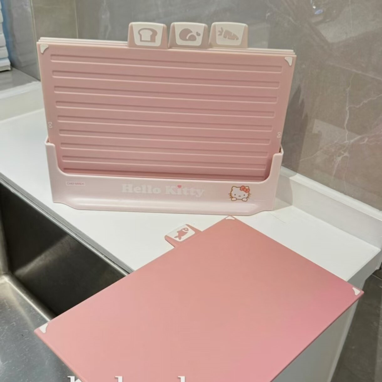 hellokitty辅食菜板套装防霉抗菌家用放置架可爱粉色切厨房工具