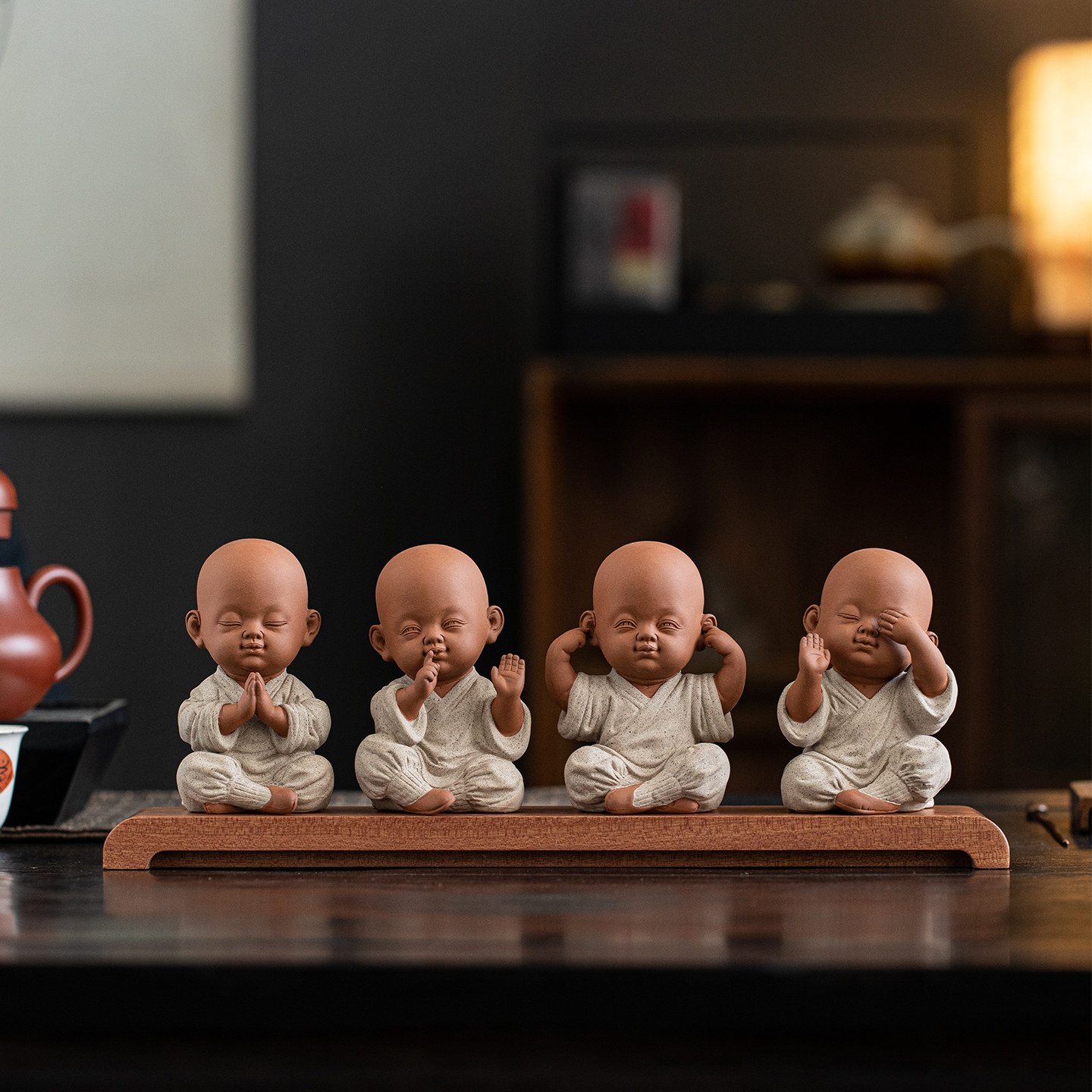 陶瓷四不小和尚禅意摆件