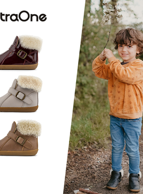 ExtraOne澳洲真皮儿童翻边短靴男女童加绒保暖防滑童鞋#507