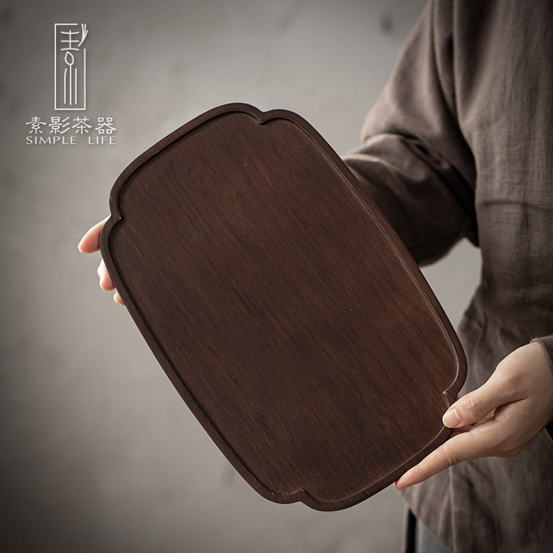 重竹托盘日式干泡茶盘家用胡桃色木盘子实木碟圆形北欧蛋糕餐厅盘