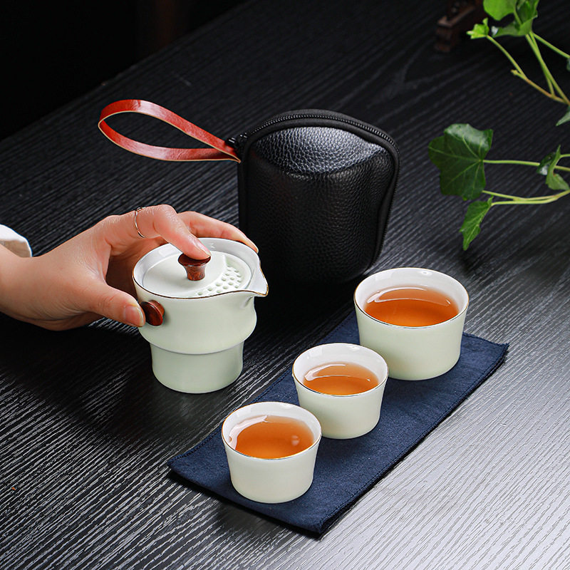 便携式旅行茶具陶瓷随身一壶三杯套装主人快客公道杯功夫茶壶定制