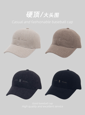 刺绣硬顶棒球帽男款冬季大头围显脸小休闲百搭鸭舌帽高顶弯檐保暖