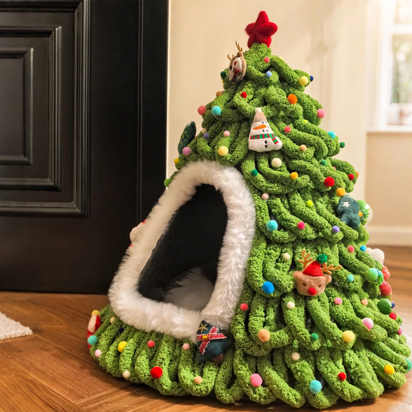 冬季猫窝圣诞垫子树洞锥形猫咪狗窝宠物毛毡自制diy手工材料装饰