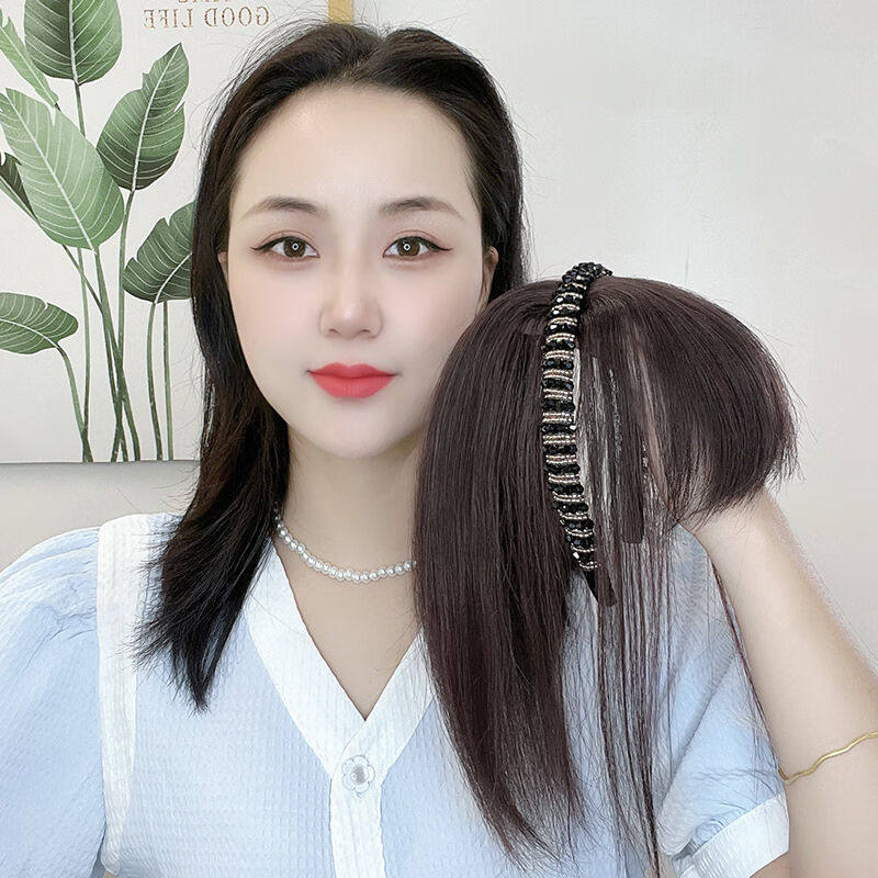 唐妮假发一片式真发刘海头顶补发片水钻直发发箍假发片真发遮头顶使用感如何?