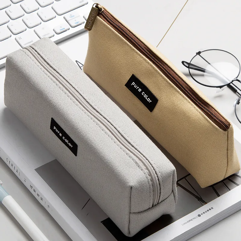 帆布笔袋大容量高中生简约文具盒铅笔盒男孩小可爱笔盒女ins