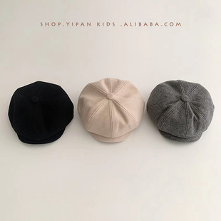 日韩潮流儿童贝雷帽时尚秋冬季毛呢文艺范男童八角帽女童画家帽