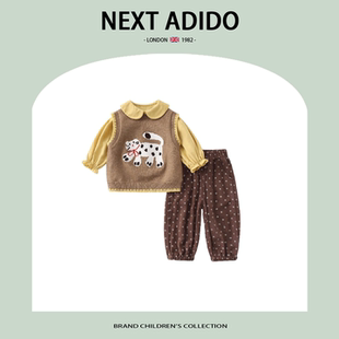 ADIDO宝宝秋季 2025新款 英国NEXT 套装 童装 针织马甲三件套女童秋装