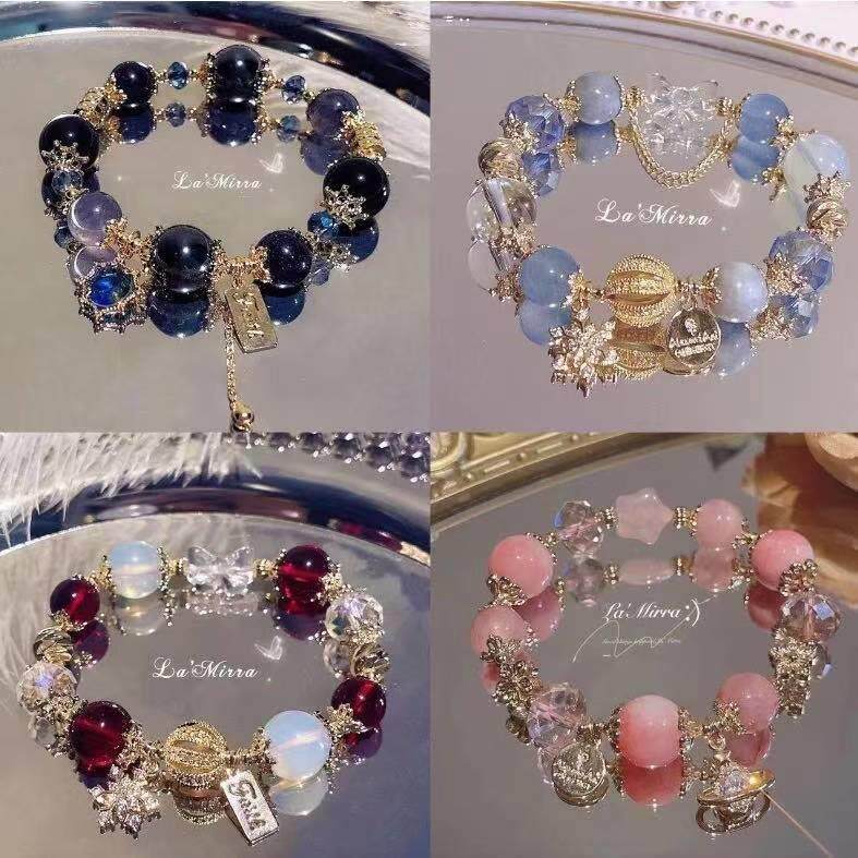 鲸落星空青虎蓝玻璃珠黑曜色手链手串奶油马粉高级感甜美手链