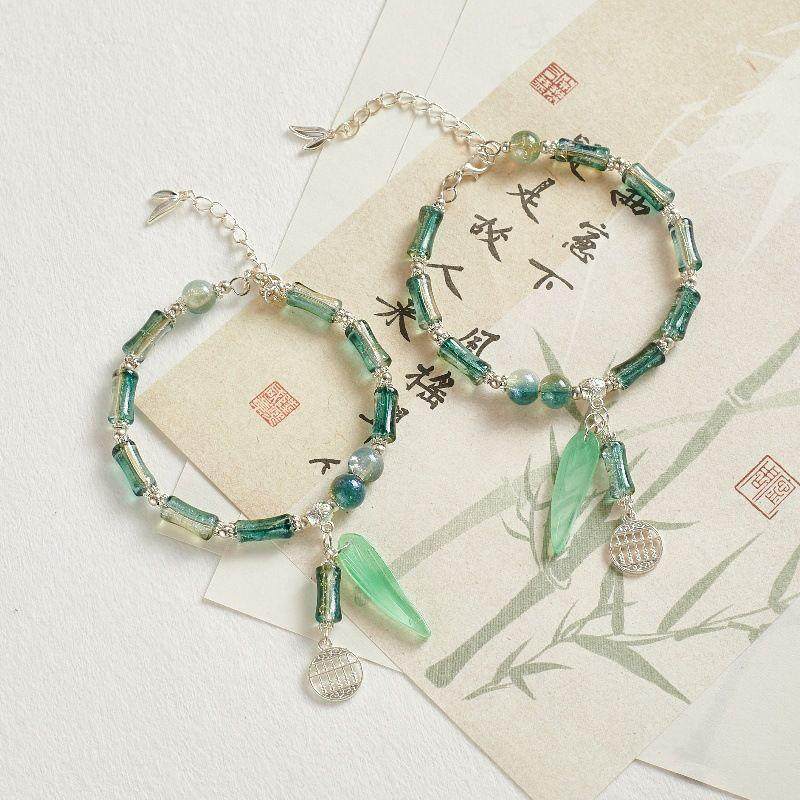 古风清雅竹叶算盘手链新中式竹节小众复古设计感2025新款手串礼物