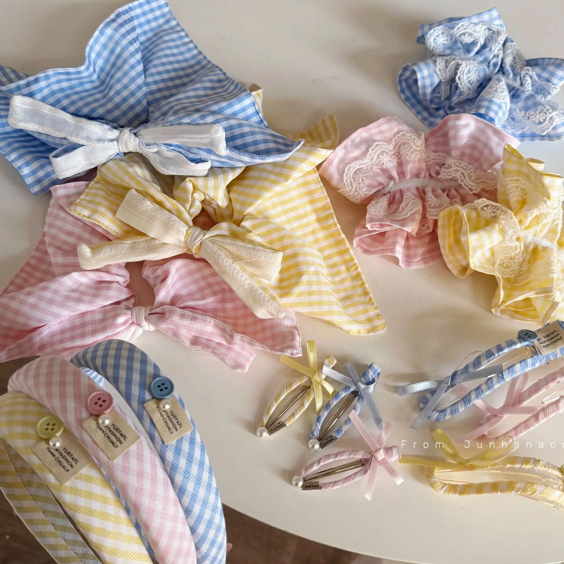 开春清新格纹系蕾丝百搭大肠发圈韩系高级百搭风格发圈发箍高马尾