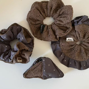 韩系咖色双拼毛线波点三角盘发抓夹大肠发圈发绳洋气复古发夹