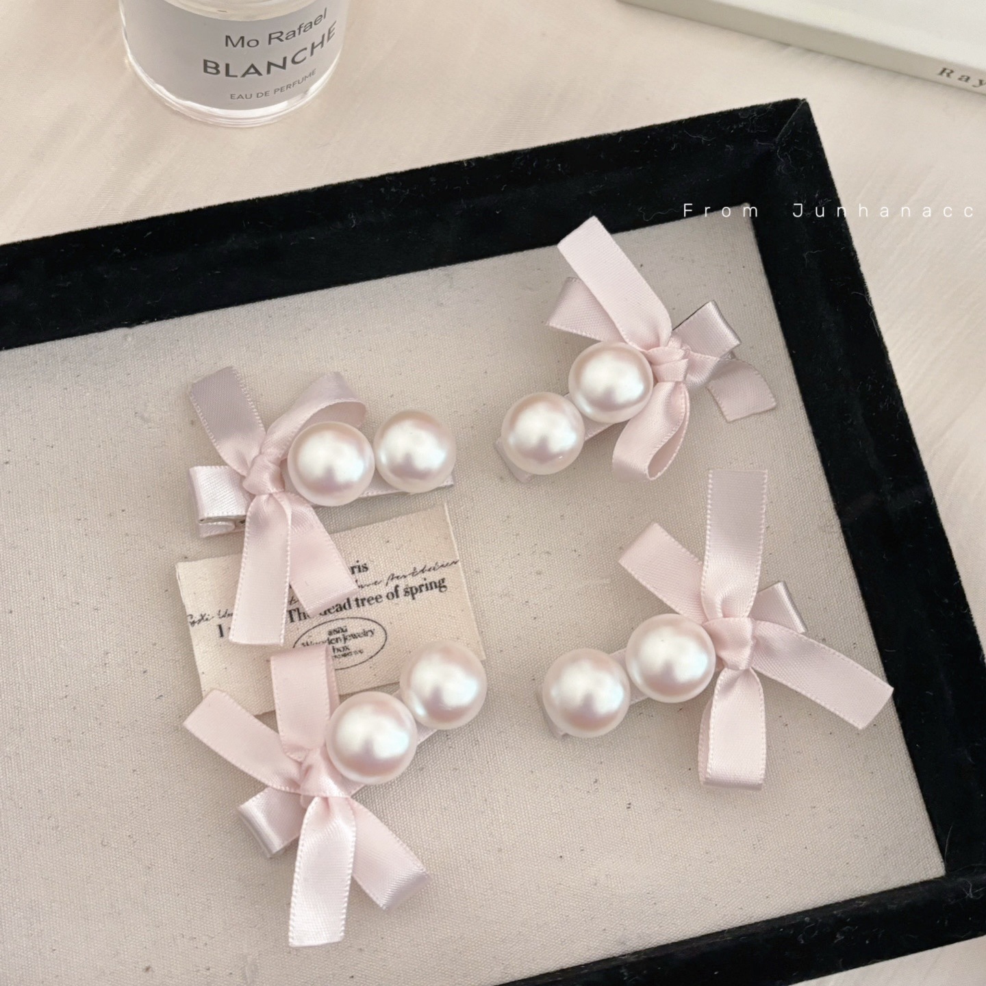 奶油粉贝粉色珍珠蝴蝶结发夹春季少女刘海夹侧边夹子发卡新