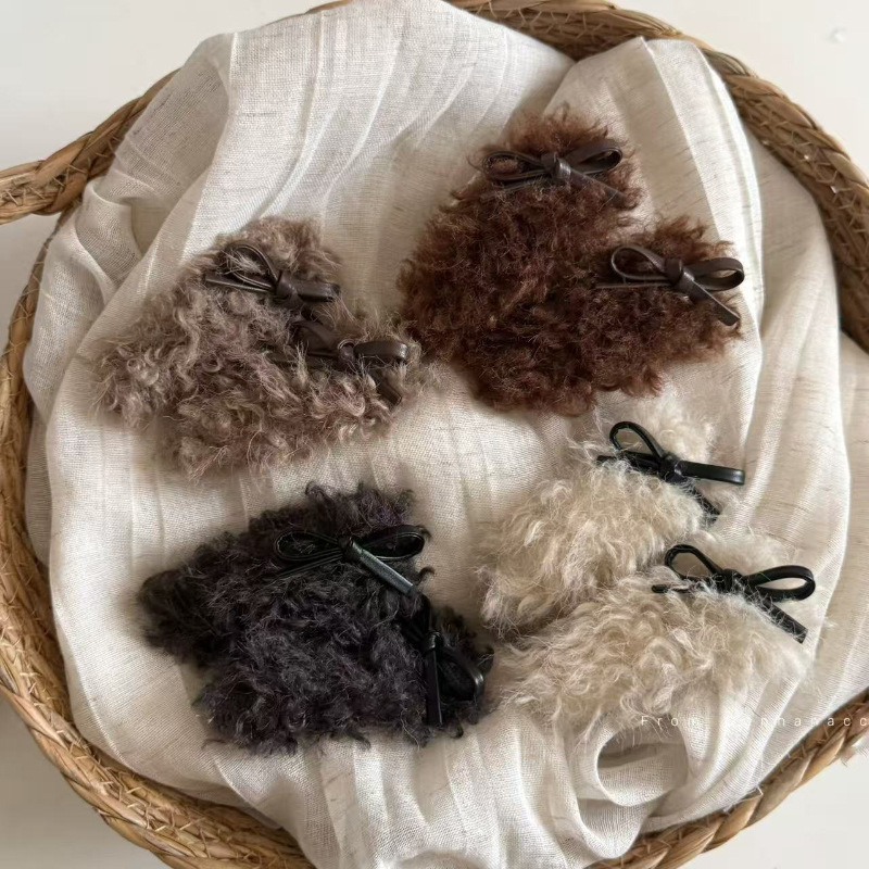 羊羔毛蝴蝶结bb夹发夹秋冬发卡轻奢高级感刘海夹女发夹侧边夹发饰