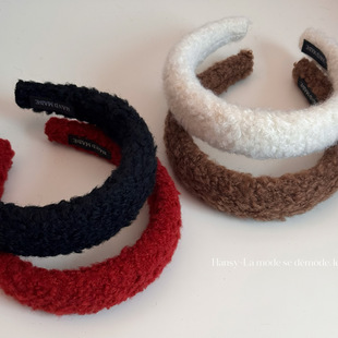 秋冬纯色羊羔毛发箍女高级感日常外戴高颅顶头箍洗脸专用发捆头饰