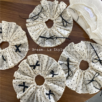 双层黑白波点蝴蝶结大肠发圈气质复古包边头绳法式简约优雅发绳女