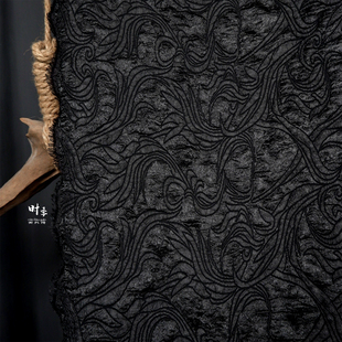 黑色凤尾立体浮雕浮雕肌理提花布料手工diy连衣裙服装设计师面料