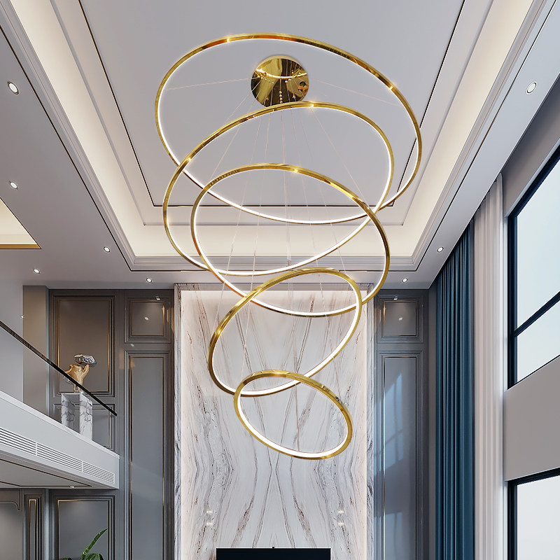 别墅复式楼客厅大吊灯挑空大厅灯后现代简约极简挑高楼中楼中空灯