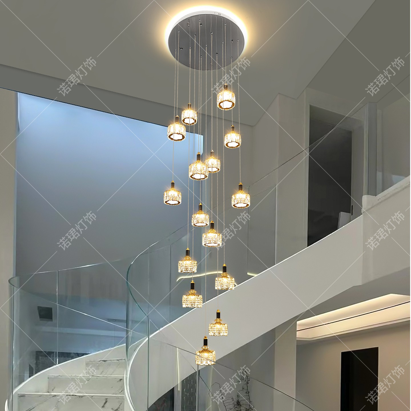 别墅楼梯挑空吊灯loft公寓水晶灯
