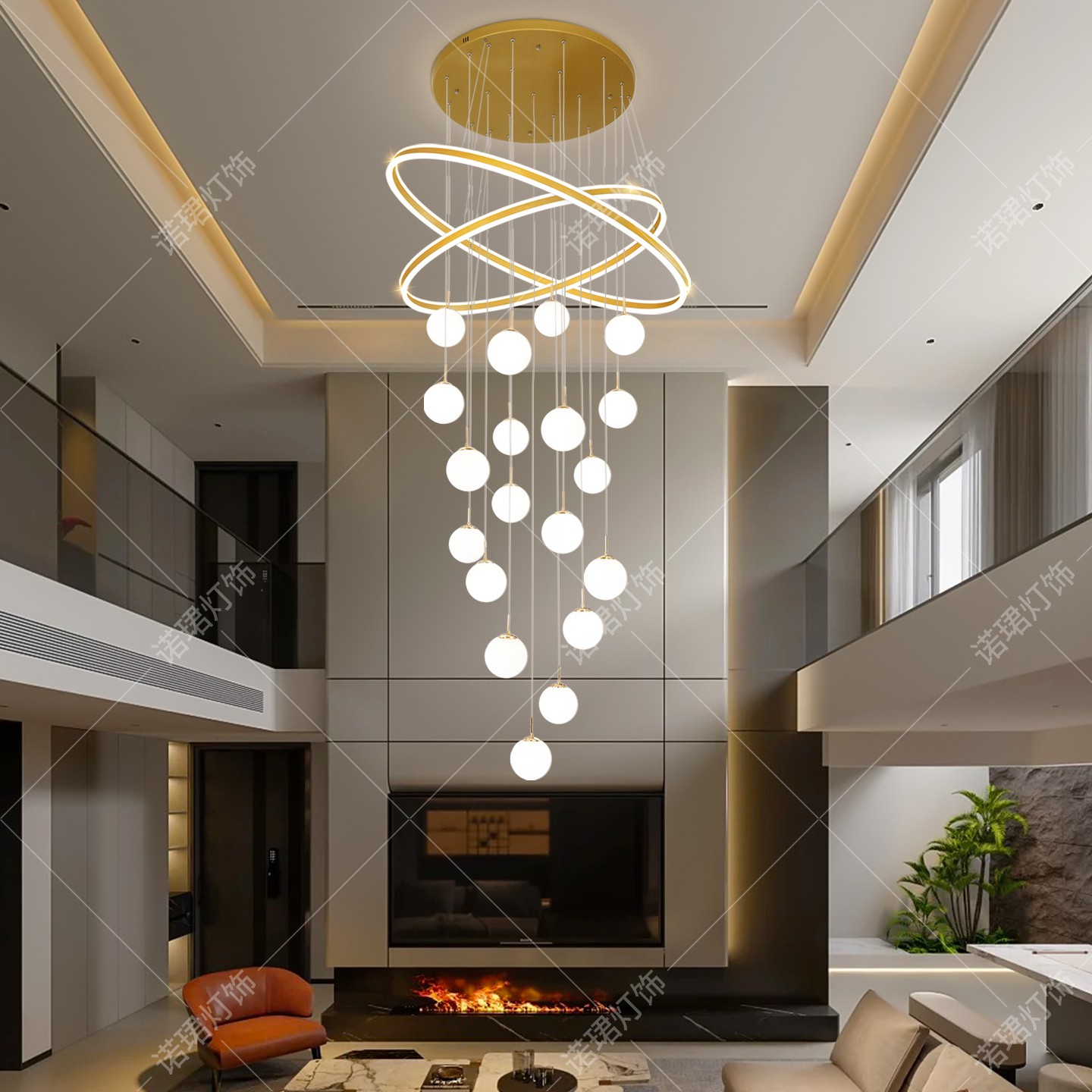 别墅挑空大吊灯简约魔豆客厅灯