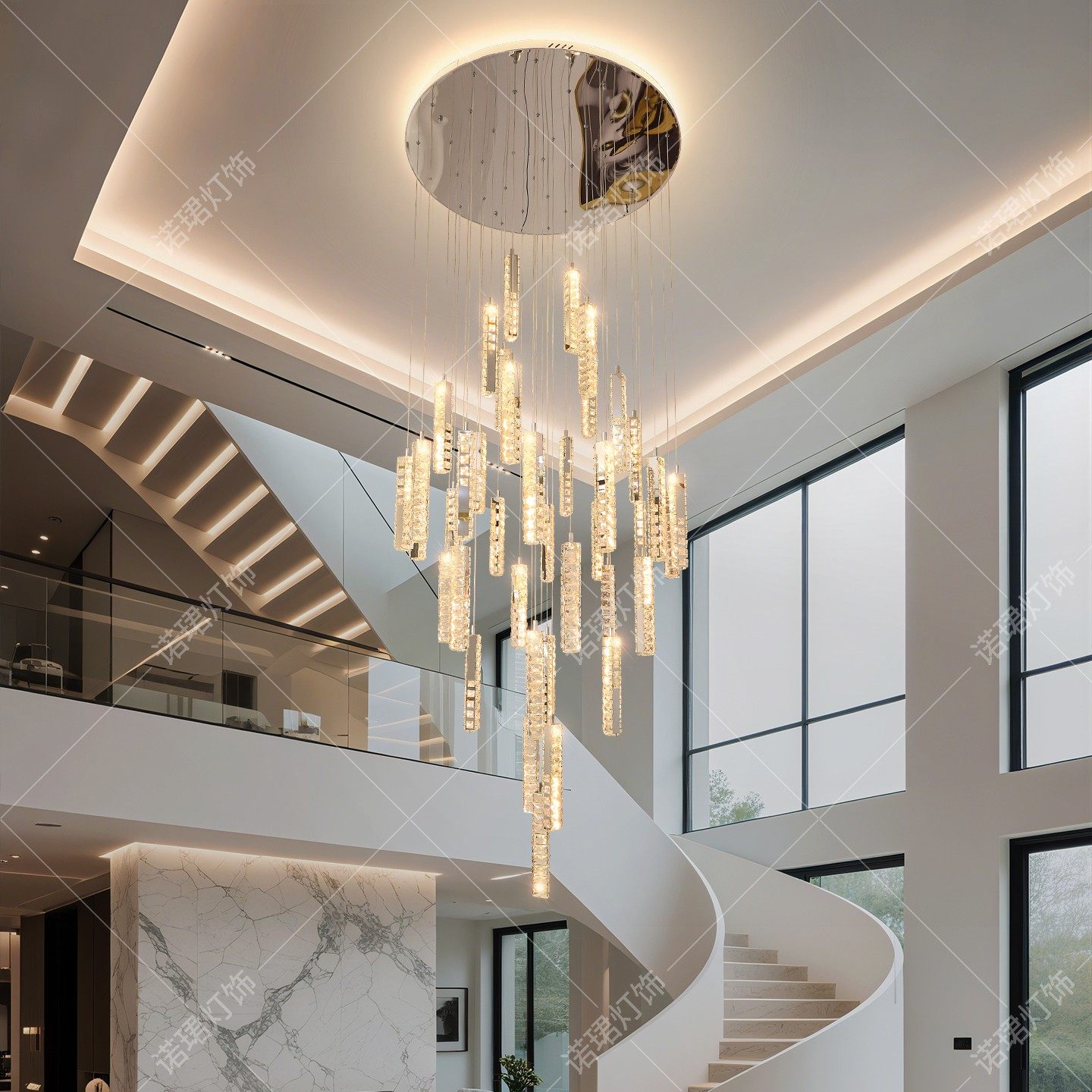 楼中楼复式楼中空客厅灯水晶大吊灯轻奢高档别墅挑高loft公寓挑空,家装灯饰光源,LOFT/复式住宅/楼梯吊灯,淘宝优惠券,粉丝福利购,淘宝优惠卷