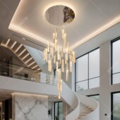 楼中楼复式 楼中空客厅灯水晶大吊灯轻奢高档别墅挑高loft公寓挑空