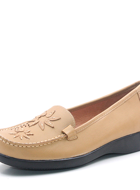 Mileno/米莲诺牛皮坡跟女单鞋舒适妈妈鞋休闲鞋豆豆鞋122701