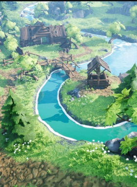 UE5虚幻4 Stylized Village 卡通风格化村庄雪山河流场景4.26 5.1