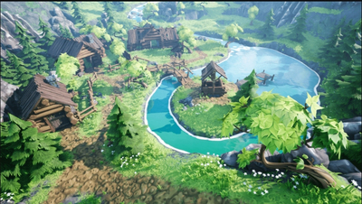 UE5虚幻4 Stylized Village 卡通风格化村庄雪山河流场景4.26 5.1