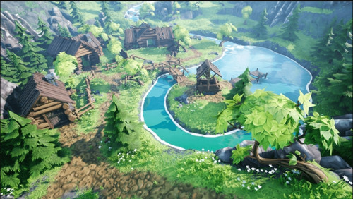 UE5虚幻4 Stylized Village 卡通风格化村庄雪山河流场景4.26 5.1