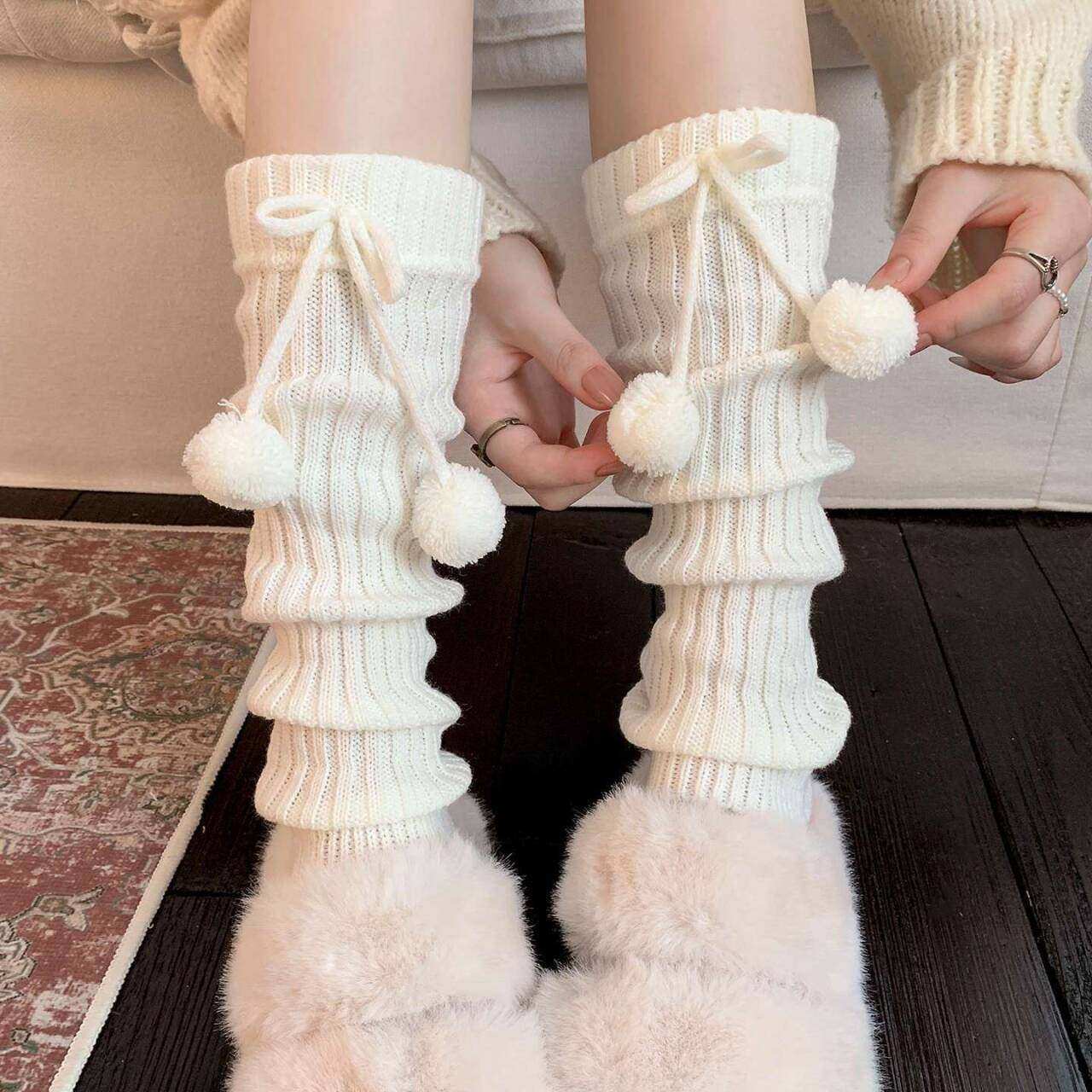 白色袜套女款秋冬季加厚保暖毛球长筒袜小腿套lolita堆堆袜jk袜子,女士内衣/男士内衣/家居服,长筒袜,淘宝优惠券,粉丝福利购,淘宝优惠卷