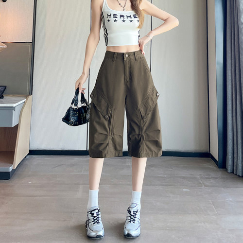 军绿色薄款工装牛仔裤女