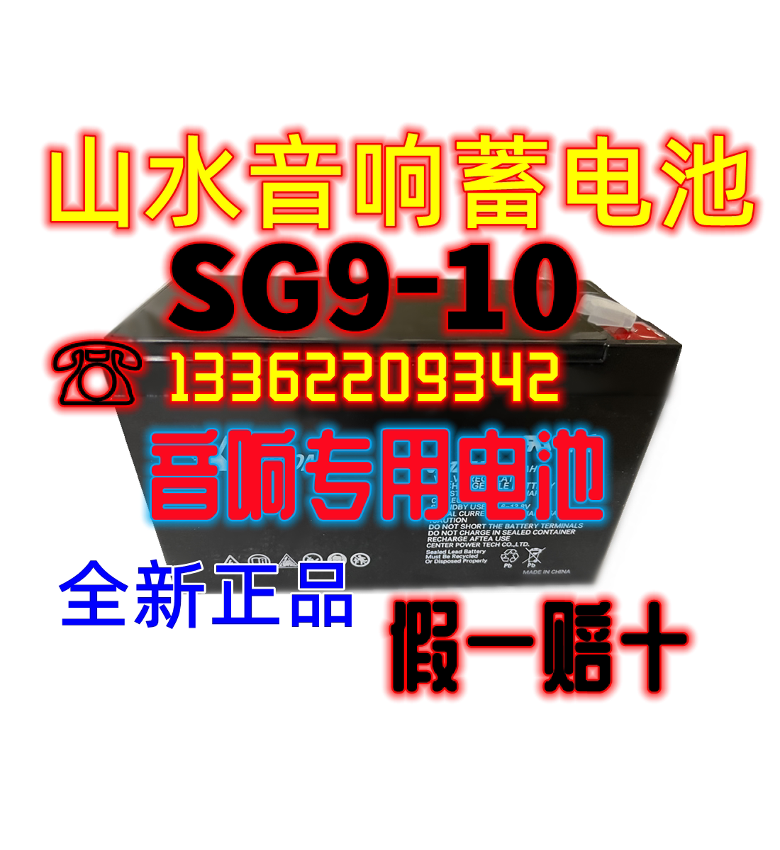 山水音响电池SG9-10 户外拉杆广场舞音响电瓶 10寸音箱铅酸蓄电池