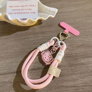 可爱立体粉色KT猫挂件手机挂绳旋转钥匙扣相机挂饰挂链手机壳通用