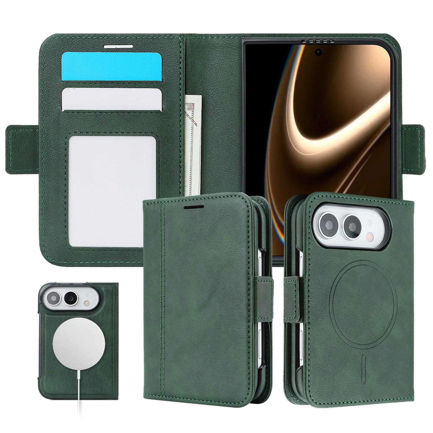 麦宾立 Magsafe磁吸无线充电适用iPhoneDuo手机壳新款折叠屏苹果18Duo简约翻盖侧贴皮套钱包款防盗刷商务防摔