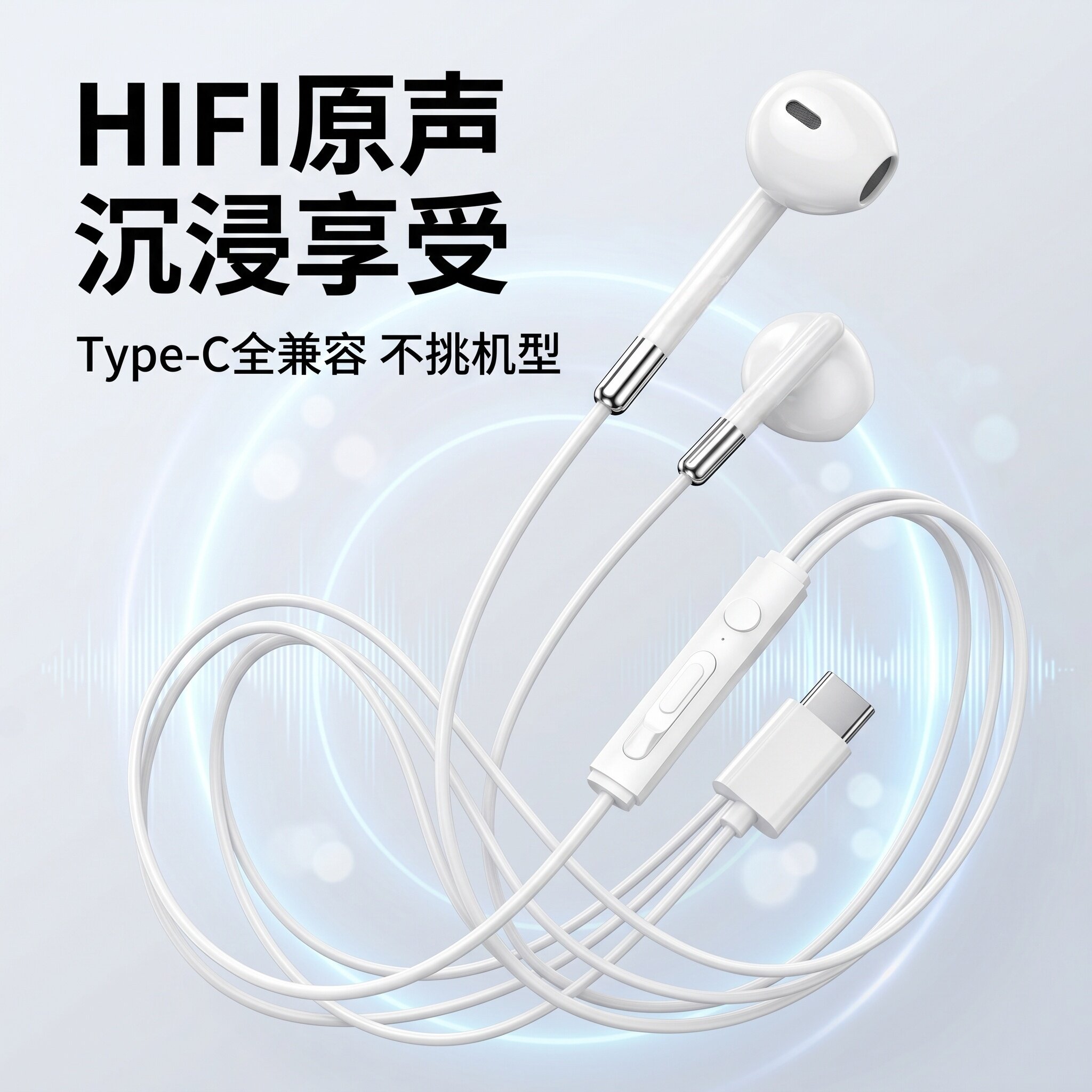 适用于OPPO红米vivo小米苹果手机通用type圆孔带麦入耳式有线耳机