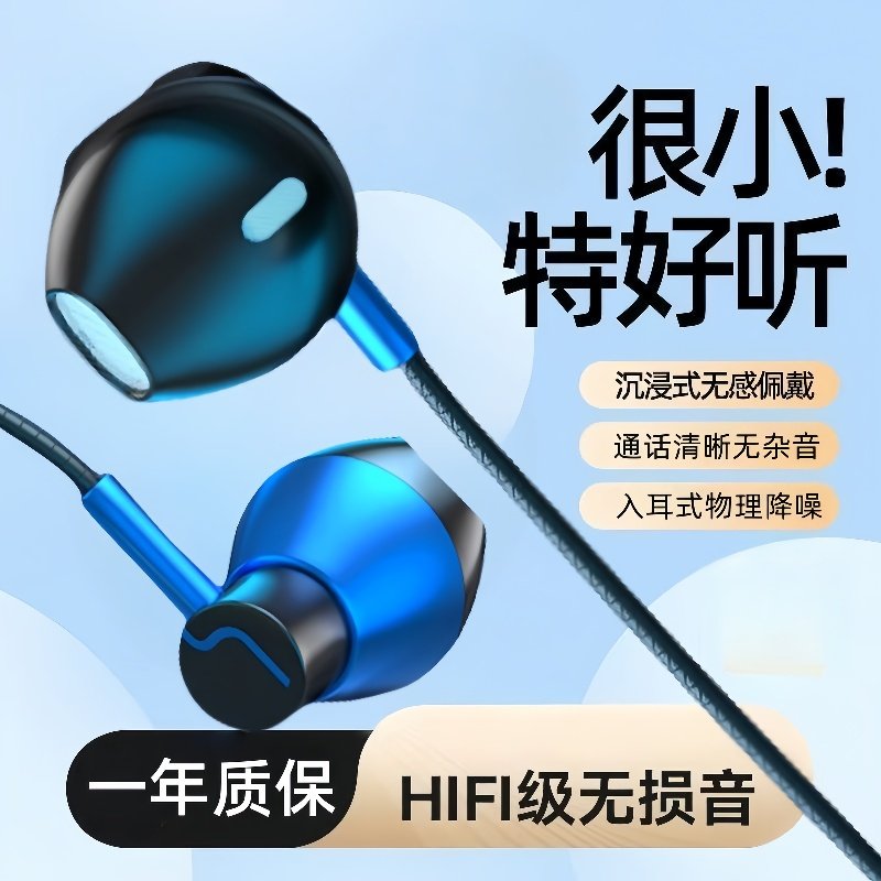 入耳式手机耳机Typec扁头接口有线耳机适用于华为Viov小米带麦K歌