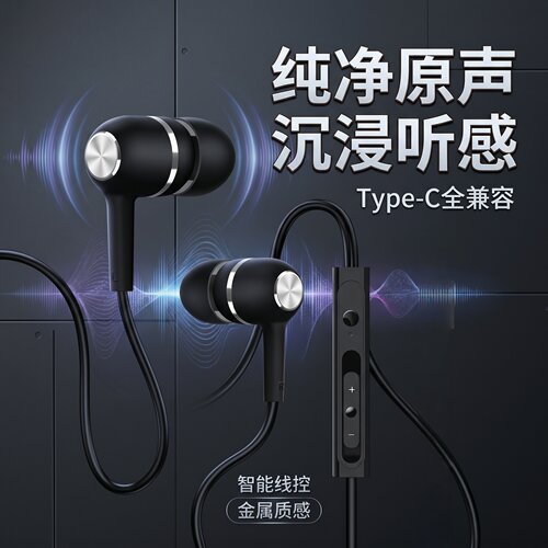 重低音扁口耳机适用于OPPO华为vivo小米通用圆孔耳塞入耳式男女生
