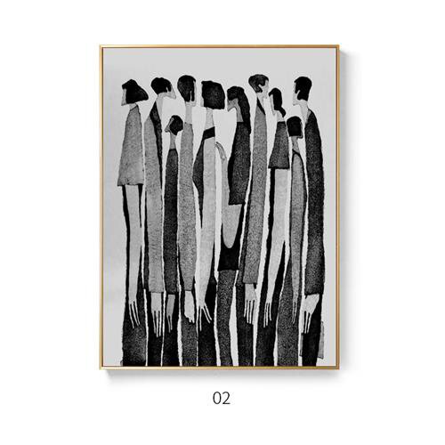 简约北欧复古抽象艺术黑白人物玄关小众装饰r画工业风客厅挂画.