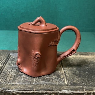 宜兴紫砂壶黄龙山原矿台西老清水紫泥全手工松桩盖杯350mL